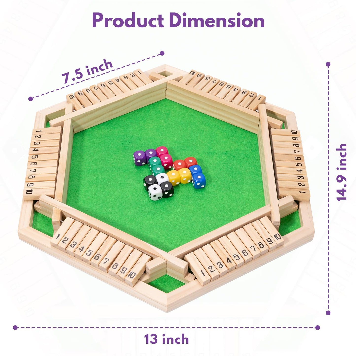Fowreny Shut The Box Dice Game - Classic Wooden Tabletop Game for 2-6 Players - Natural Wood Finish Family Board Game for Adults