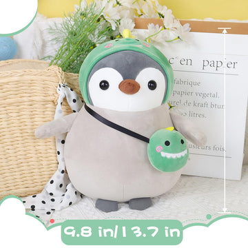 Meleceri Cute Penguin Plush Stuffed Animal Penguin With Funny Dinosaur Outfit Gifts, 13.7 Inches
