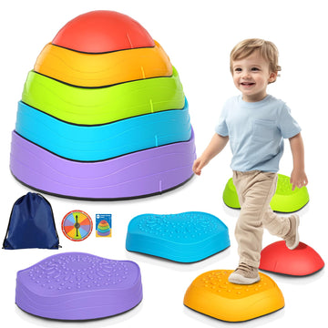 Cl Fun Balance Stepping Stones For Kids, Non-Slip Sensory Stepping Stones With Storage Bag And Color Spinner To Enhance Balance,