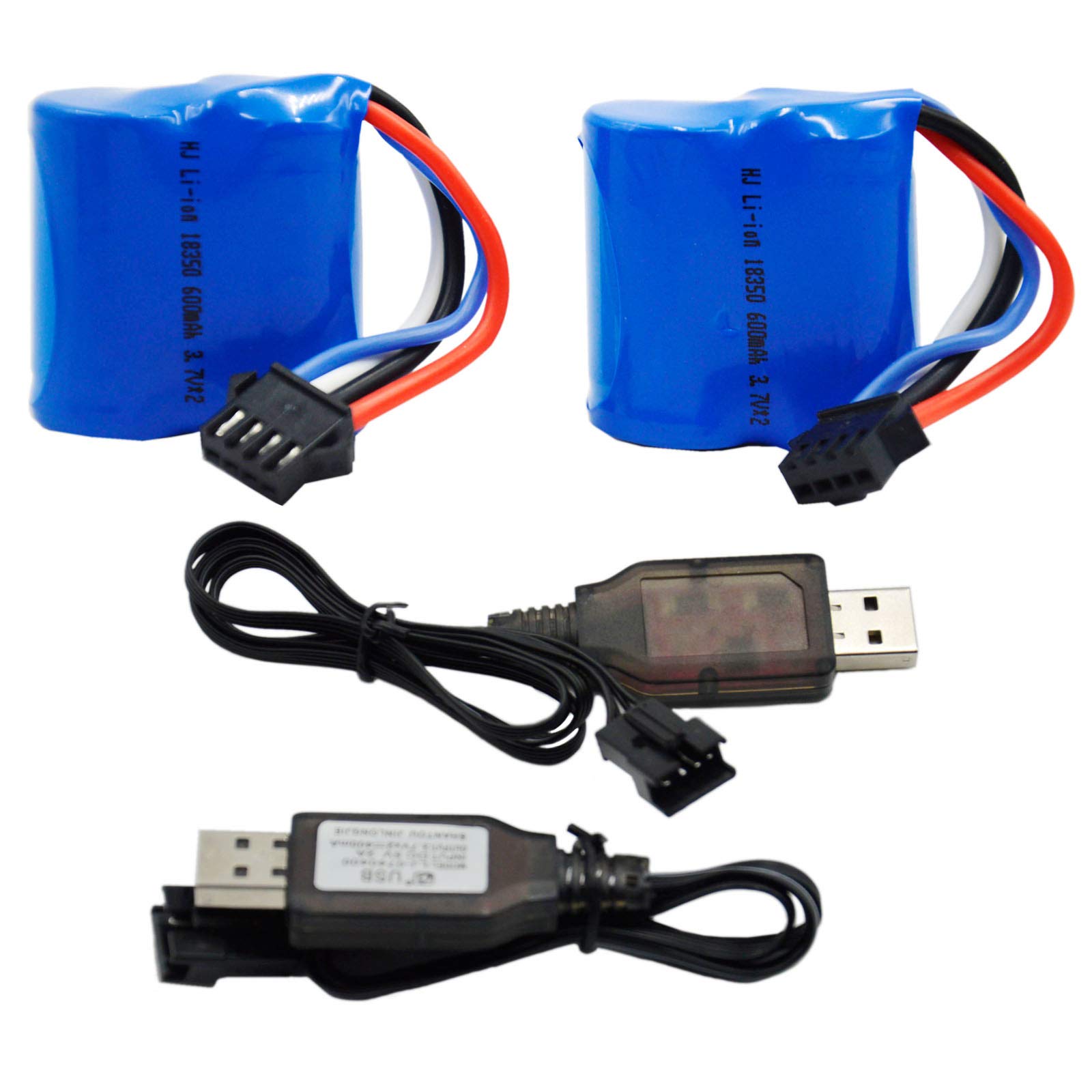 Blomiky 2 Pack 7.4V (2 x 3.7V) 600mAh Li-ion Battery with SM-4P Plug for Old Version UDI008 UD08 UDI001 Venom Speed RC Boat UDI0