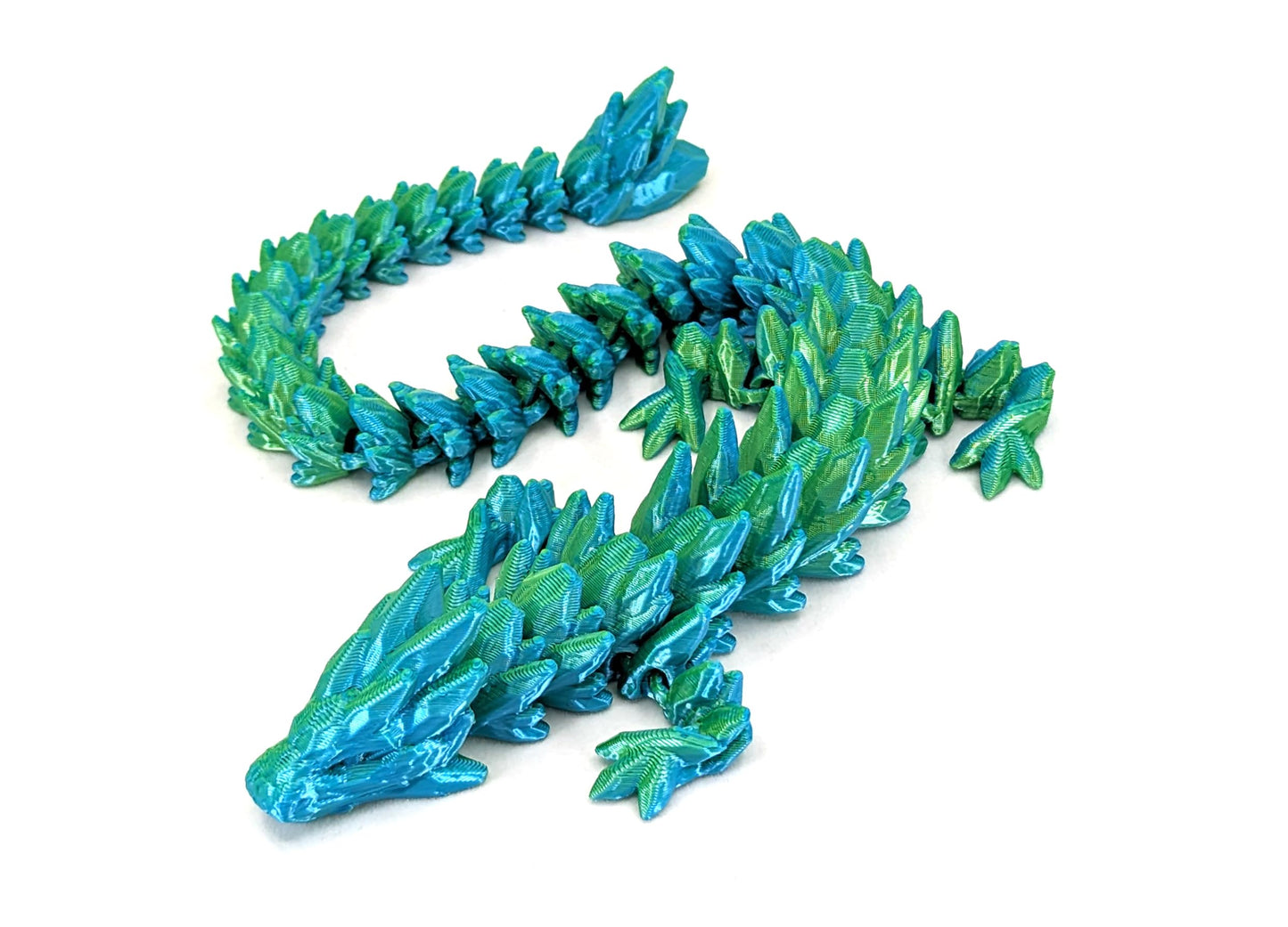 Subpoly 12 Articulated Gem Stone Dragon - New 2024 Ver - Multi Color 3D Printed Plastic Dragon Figure - Rainbow Pearlescent Colors - Interlocked Body Segments and Legs (Medium 12  Cyan Blue Green)