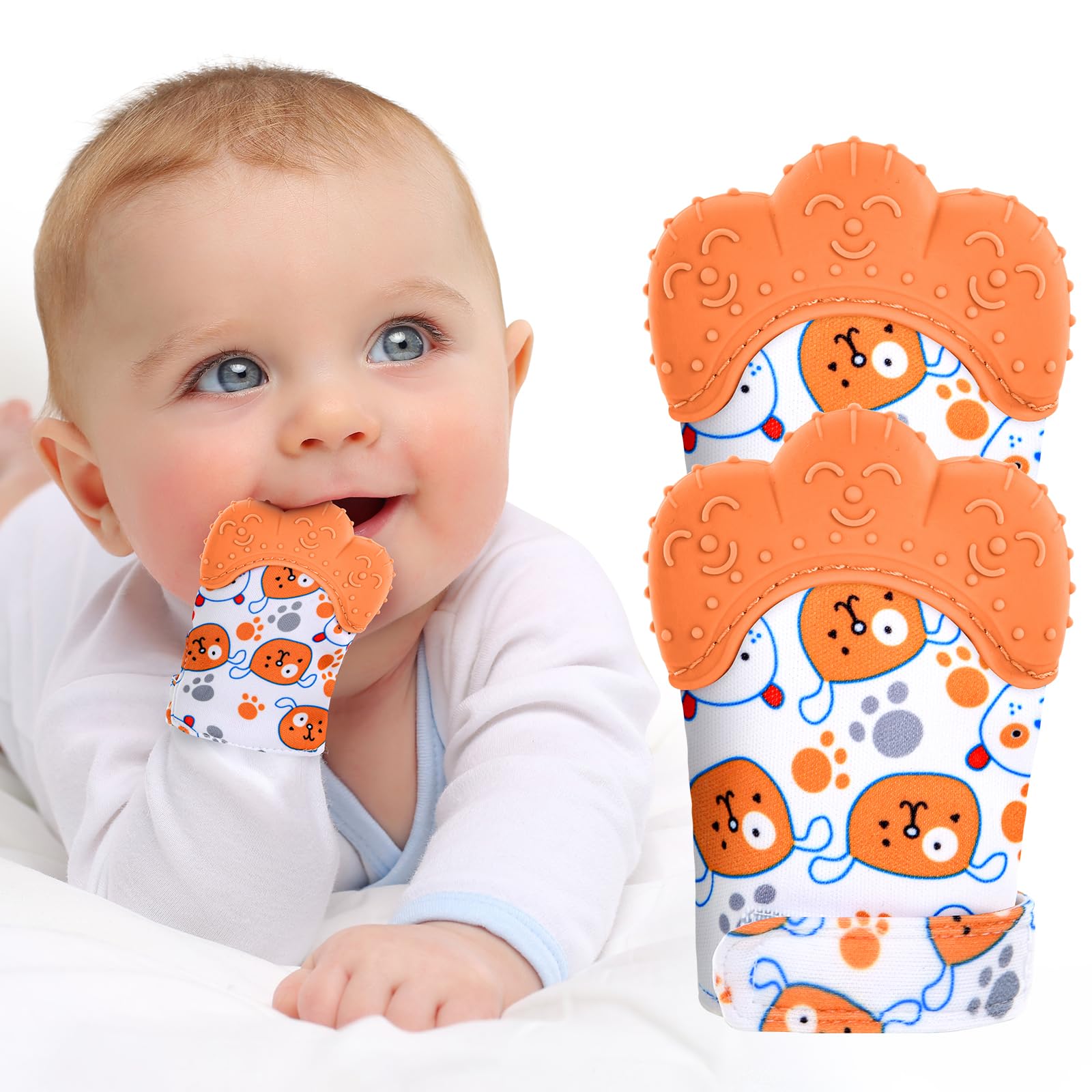 Vicloon 2Pack Silicone Teething Mitt, Soothing Infant Teething Mitten Pain Relief, Prevent Scratches Glove, Safe Silicone Teethi