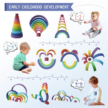 Mcgmitt Rainbow Stacking Toy, Silicone Rainbow Stacker For Toddlers, Montessori Nesting Blocks, Building Creative Color Shape Matching Toy Set, 10 Layers (Purple)