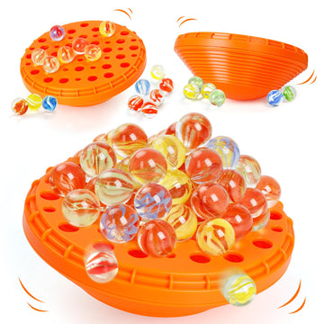 Marble Balance Game - 50 Colorful Marbles with Built-in Storage, Fun Family Challenge for 1-4 Players, Educational Toy for Kids 