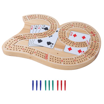 GSE Games & Sports Expert Wooden 3-Track 29 Cribbage Board Game with Plastic Pegs, Classic Three-Person Cribbage Board for Kids