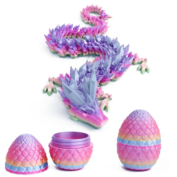 Flavery 3D Printed Dragon in Egg - Flexible Rainbow Crystal Dragon Inside, Colorful Fidget Toy, Birthday Gift, Desk Pet Figure -