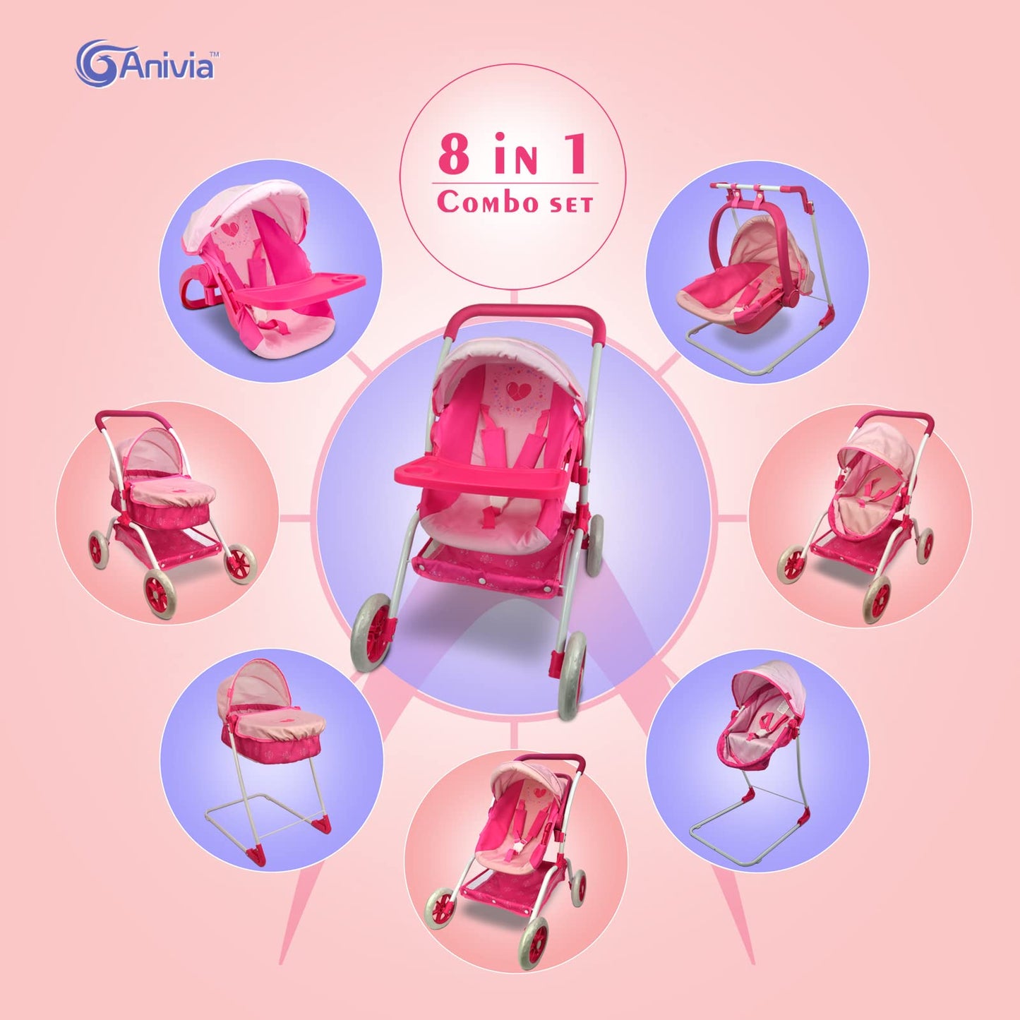 Anivia Doll Bed Furniture 2 Function Toy, Doll Bed And Doll Swings Together For 18 Inches Baby Dolls, Baby Doll Crib With Bottom