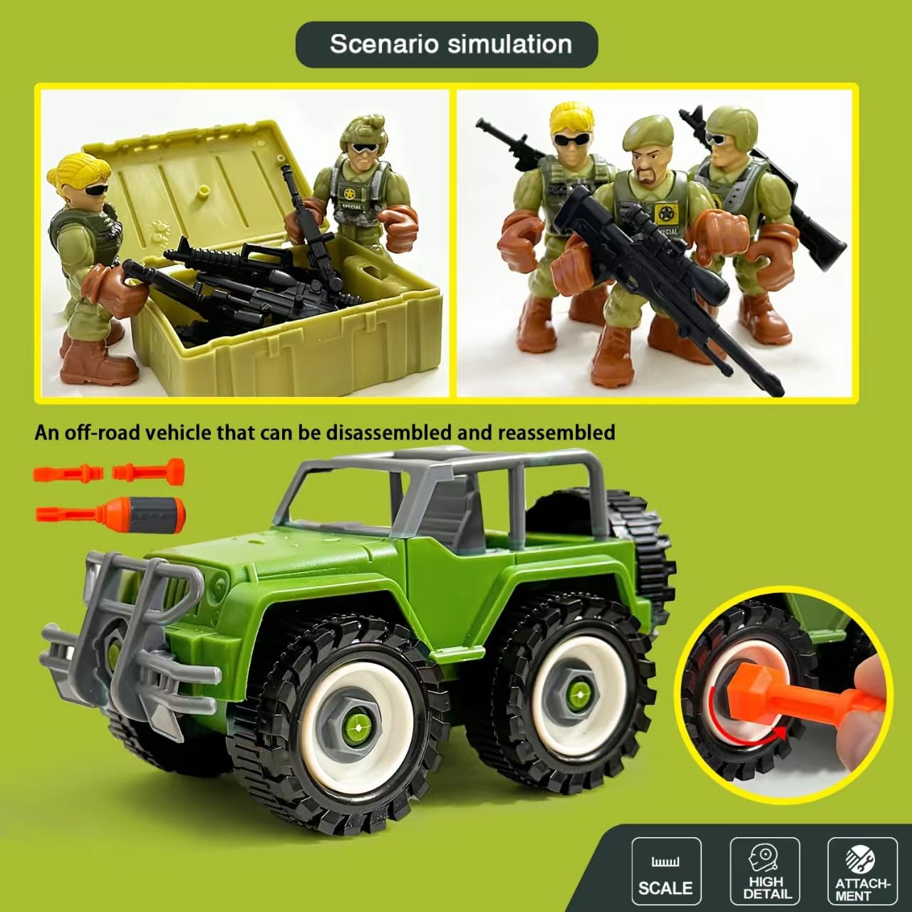 MQSTARSRISE Army Men Soldiers Toy Set  Army Men with  Military Playset with 2 Cases 1Truck 1Screwdriver Birthday Gift for Toddler Boys
