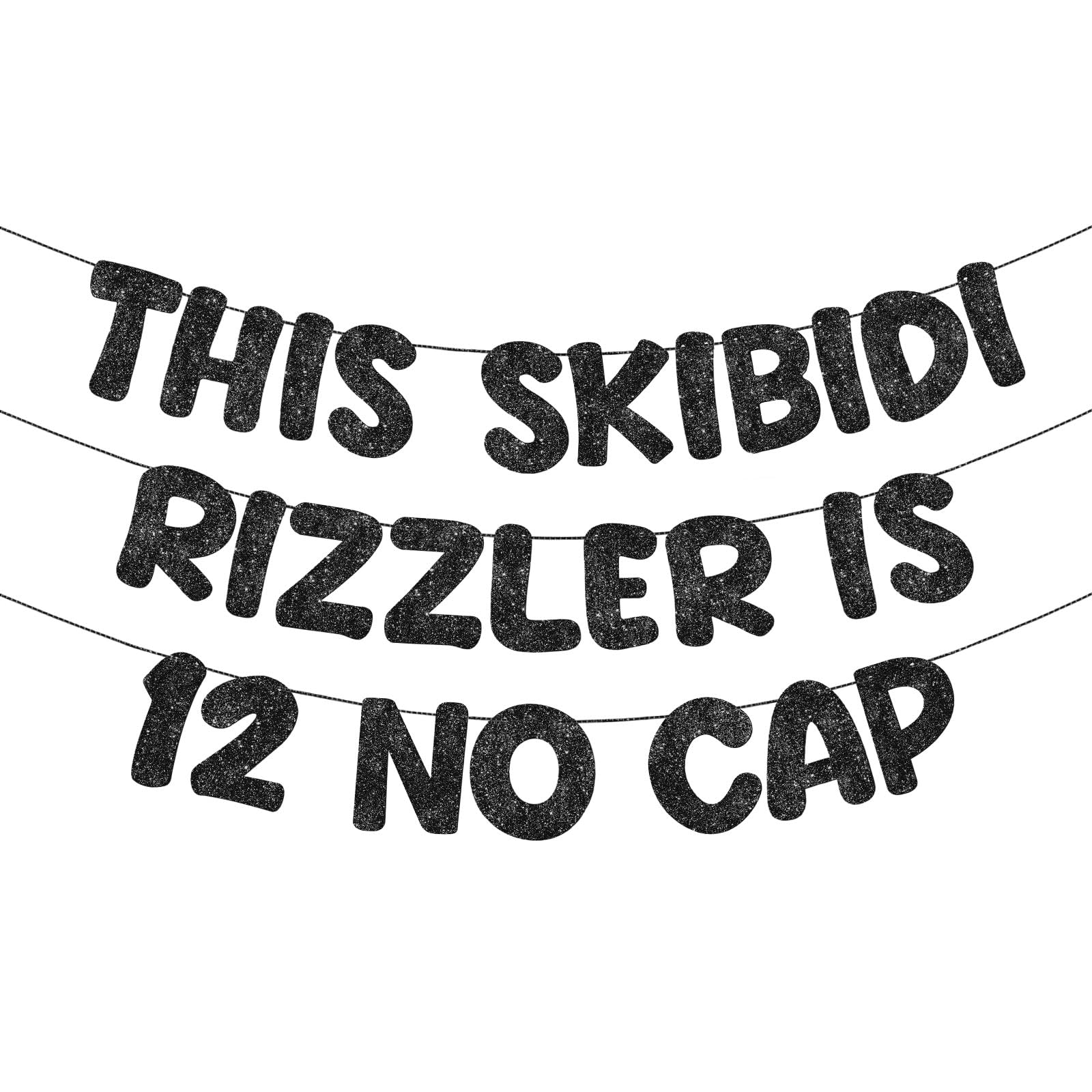 Fulmoon Pre Strung This Skibidi Rizzler Is 12 No Cap Glitter Banner 12th Birthday Party Decorations, Funny Birthday Sign, Party 