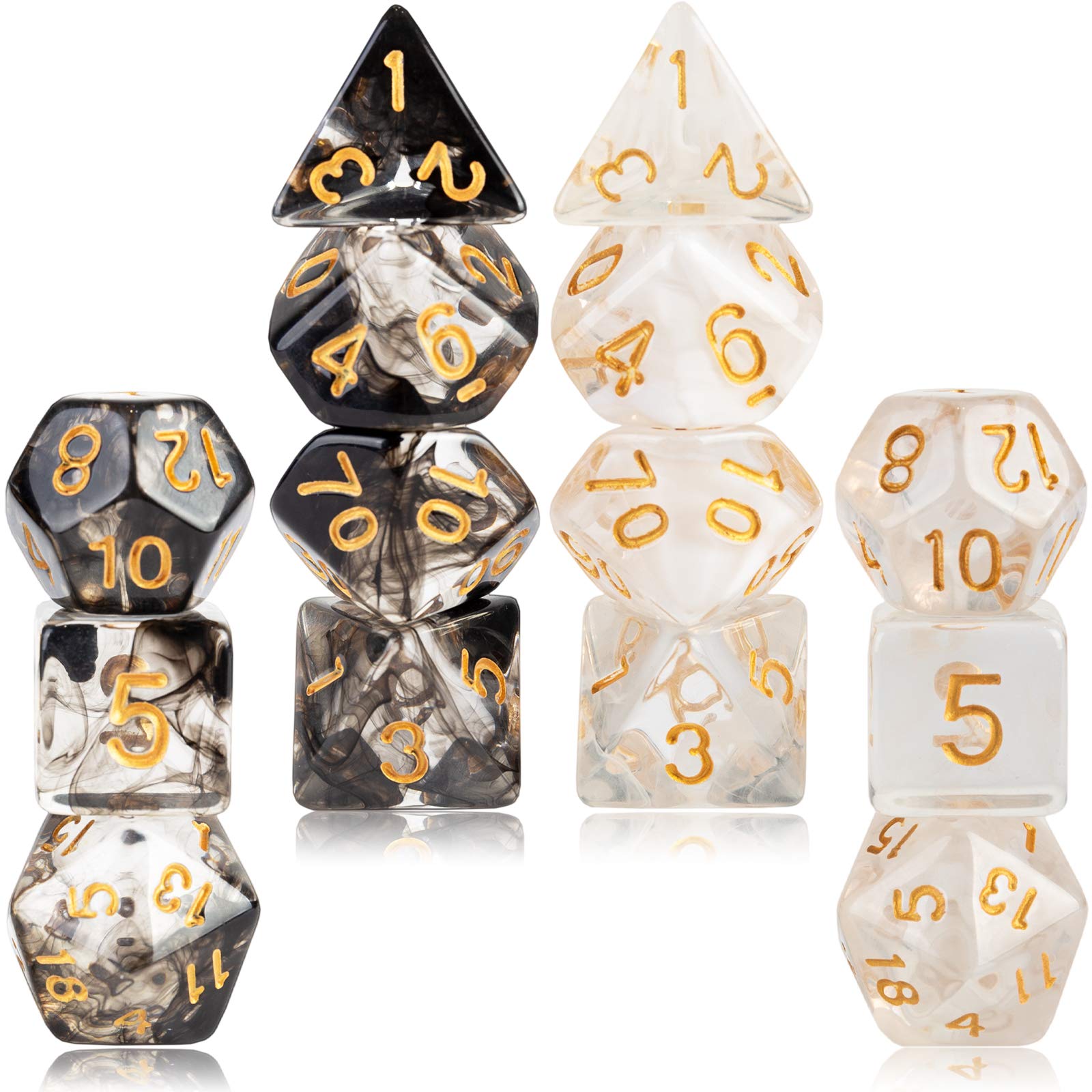 2 Sets DND Dice Set Black White D&D Dice Smoke Clear Resin Polyhedral Crystal D20 Dice for Dungeons and Dragons RPG Tabletop Gam