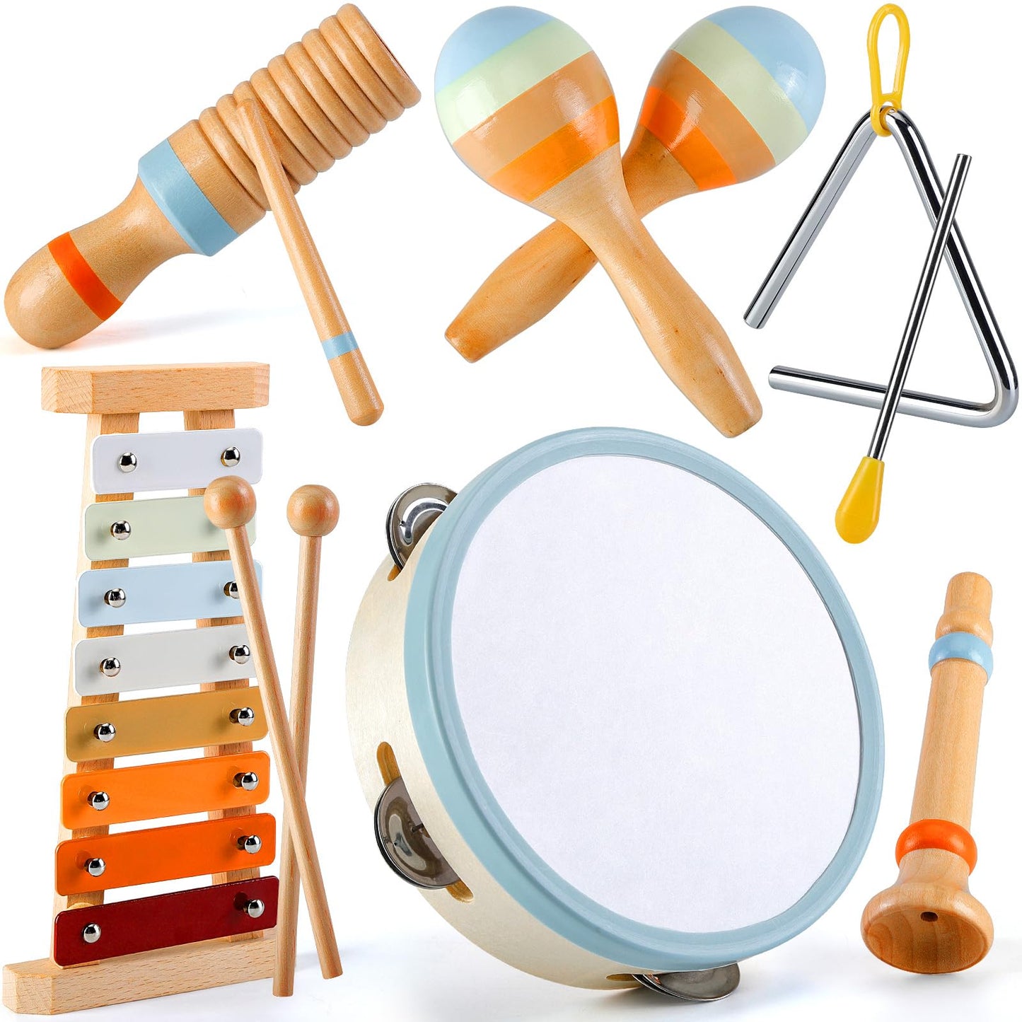 Musical Instruments for Toddlers 1-3 Wooden Music Toys for 1 Year Old with Xylophone & Maracas Montessori Percussion Set in Neutral Boho Colors Kids Preschool Educational Birthday Gifts