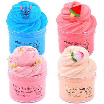 Dauwiaow 4 Pack Cloud Slime Kit, Including Blue, Red, Pink, Apricot Slime, Scented Slime For Kids Party Favor, Stress Relief Toy