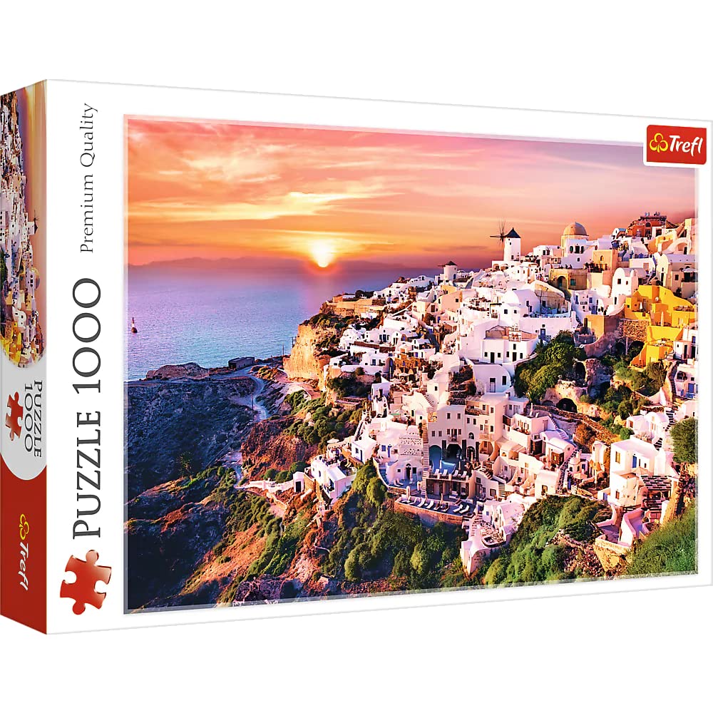 Trefl Sunset Over Santorini 1000 Piece Jigsaw Puzzle Red 27'X19' Print, Diy Puzzle, Creative Fun, Classic Puzzle For Adults And Children From 12 Years Old