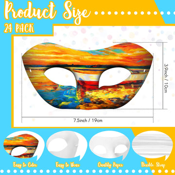 Leyndo 24 Pack Paper Mache Art Masks Half Face White Craft Masks DIY Blank Masks Mardi Gras Cosplay Party Masquerade Mask (Moder