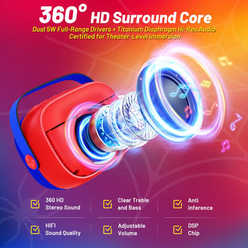 Innofans Mini Karaoke Machine for Kids, Portable Bluetooth Speaker with 2 Microphones, Red, Ages 3-12, M8-1, LED Light Show