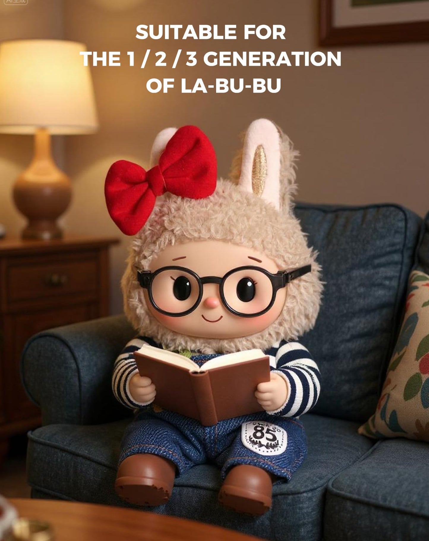 WASAFV Clothes for Labubu Outfits  Clothes for Labubu Clothes Set Fit 6.69''/17cm Doll Clothes Designer  enhanced Outfit with Accessories  Red Bow&Denim (NO Doll)