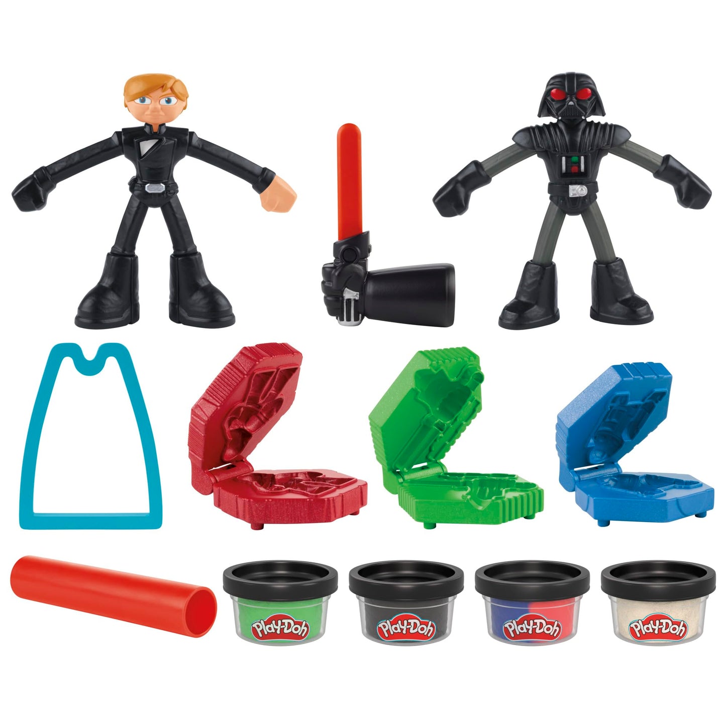 Play-Doh Star Wars Squish & Slice Lightsabers Playset, Bendy 4 Inch Luke Skywalker & Darth Vader Action Figures, Imagination Toy