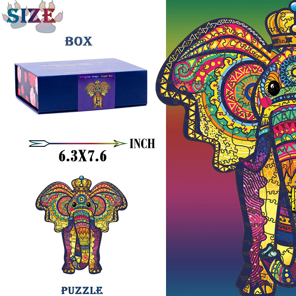 Wooden Puzzles for mature-themeds Wooden Animals Shaped Puzzles Unique Shaped Jigsaw Puzzles Magic Wooden Jigsaw Puzzles  Wood Puzzles mature-themed  Unique Puzzles (S-9.25 x6.3   Elephant)