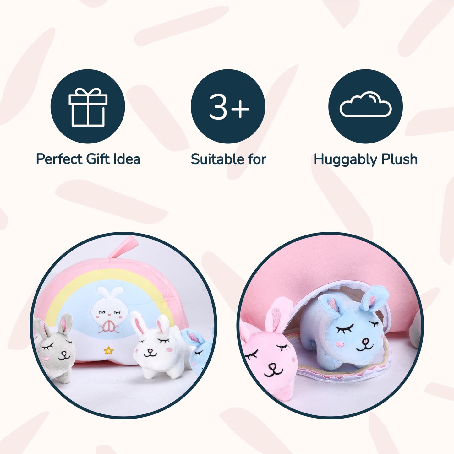 PixieCrush enhanced Bunny Plush Toy Set of 5 - Vibrant  Durable & Adorable Bunny Toys for Girls - Ideal Gift Choice for Magical Playtime & Decor - Mini Bunnies with Rainbow Bag Set