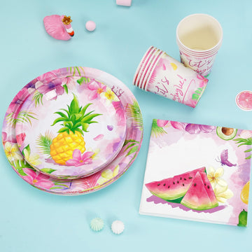 Wernnsai Flamingo Party Supplies - 64Pcs Tropical Hawaiian Luau Party Decorations Disposable Party Plates Napkins Cups Pink Tableware Set For Kids Girls Baby Shower Birthday Party Decor