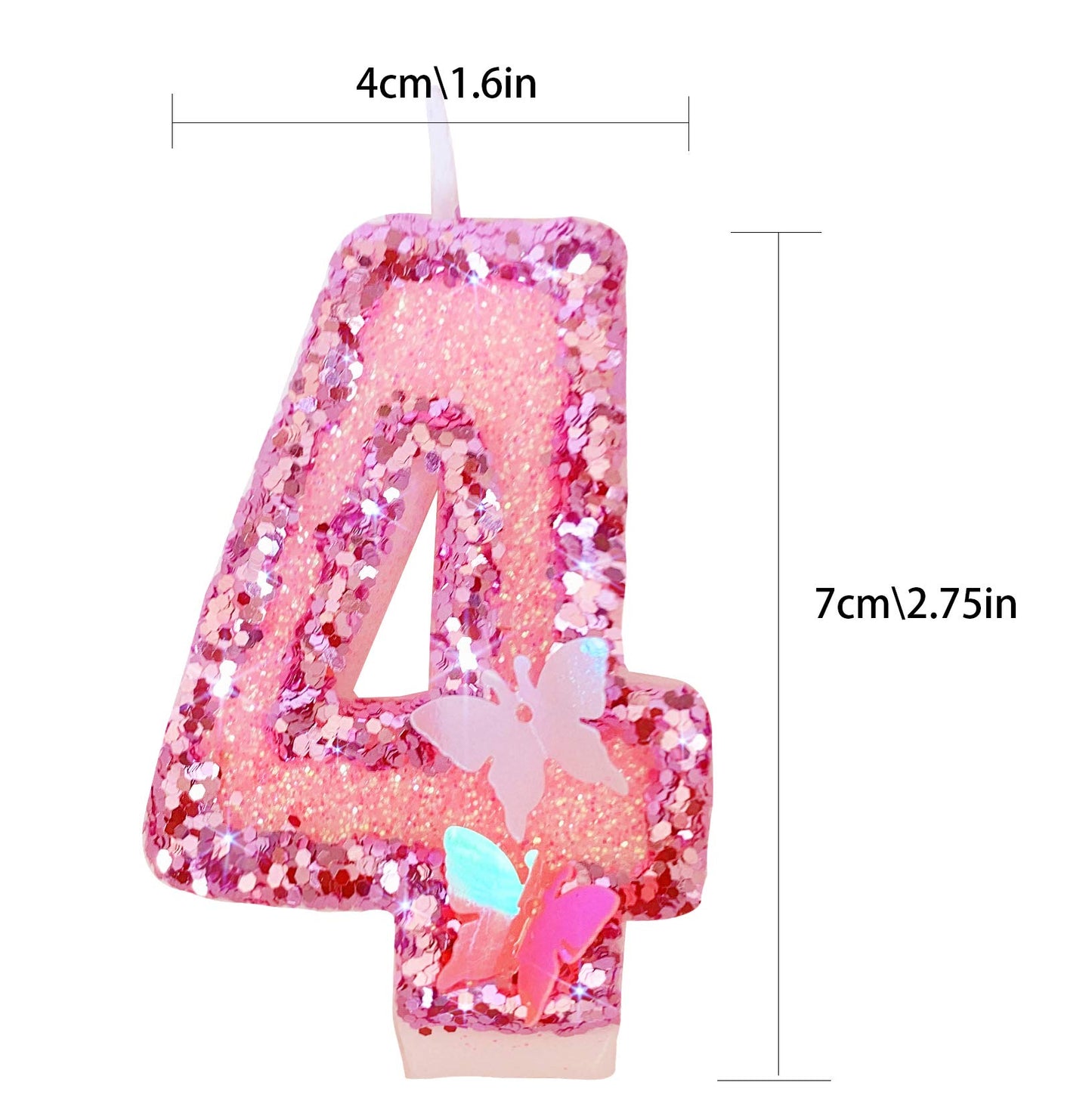 Birthday Candles Number 4,Pink Glitter Happy Birthday Cake Candles Handmade Sequin Numeral Candle