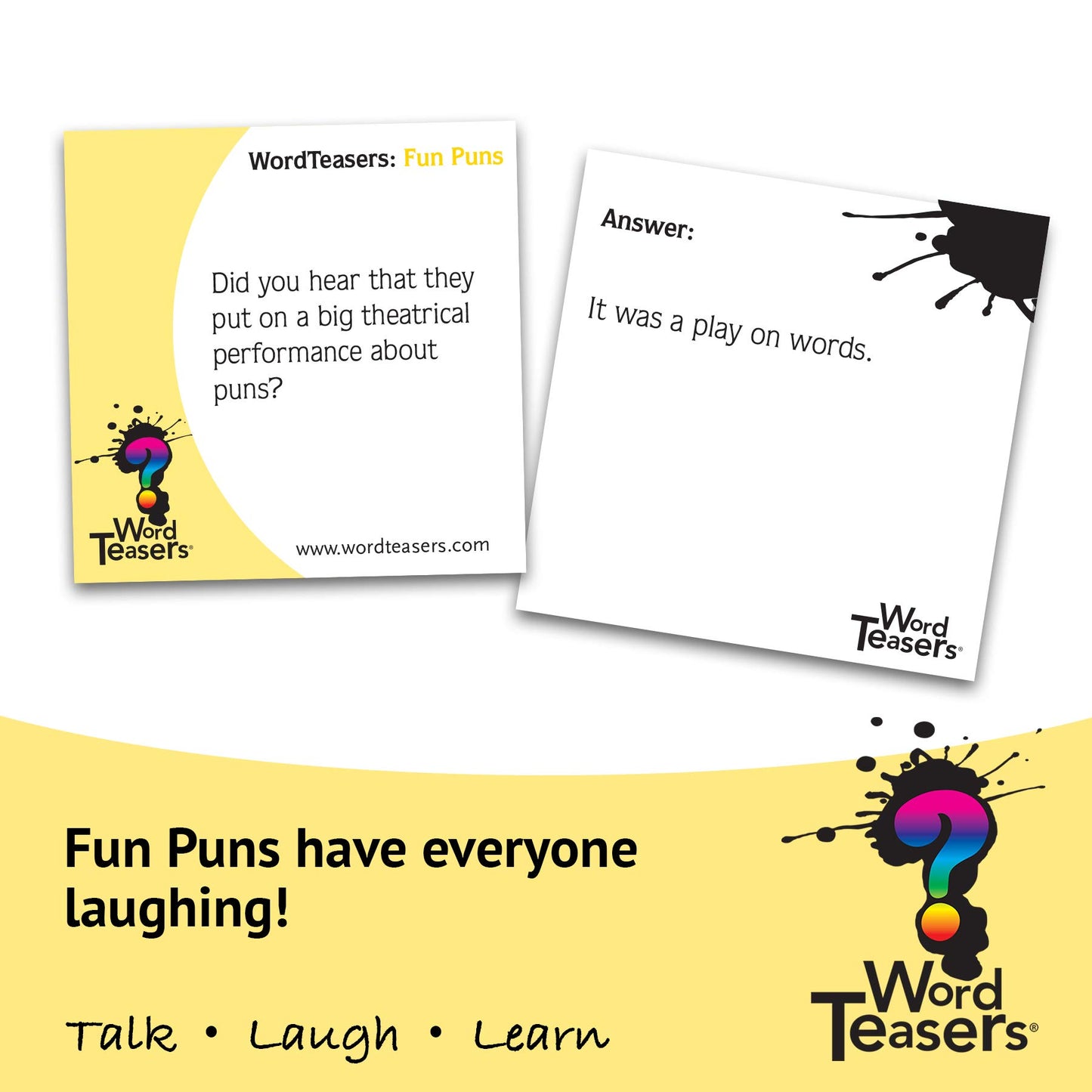 ? Word Teasers Fun Puns - Fun & Funny Joke Cards For Kids & Adults - A Pun Card Game Full Of Cheesy Jokes - Word Riddle Pun Game - 150 Joke Cards For Adults & Kids
