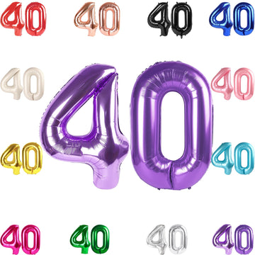 40 Balloon Number, Purple Number 40Th Birthday Balloons 40 Inch, 40 Years Old Purple Birthday Decorations For Men Women, 40Th An