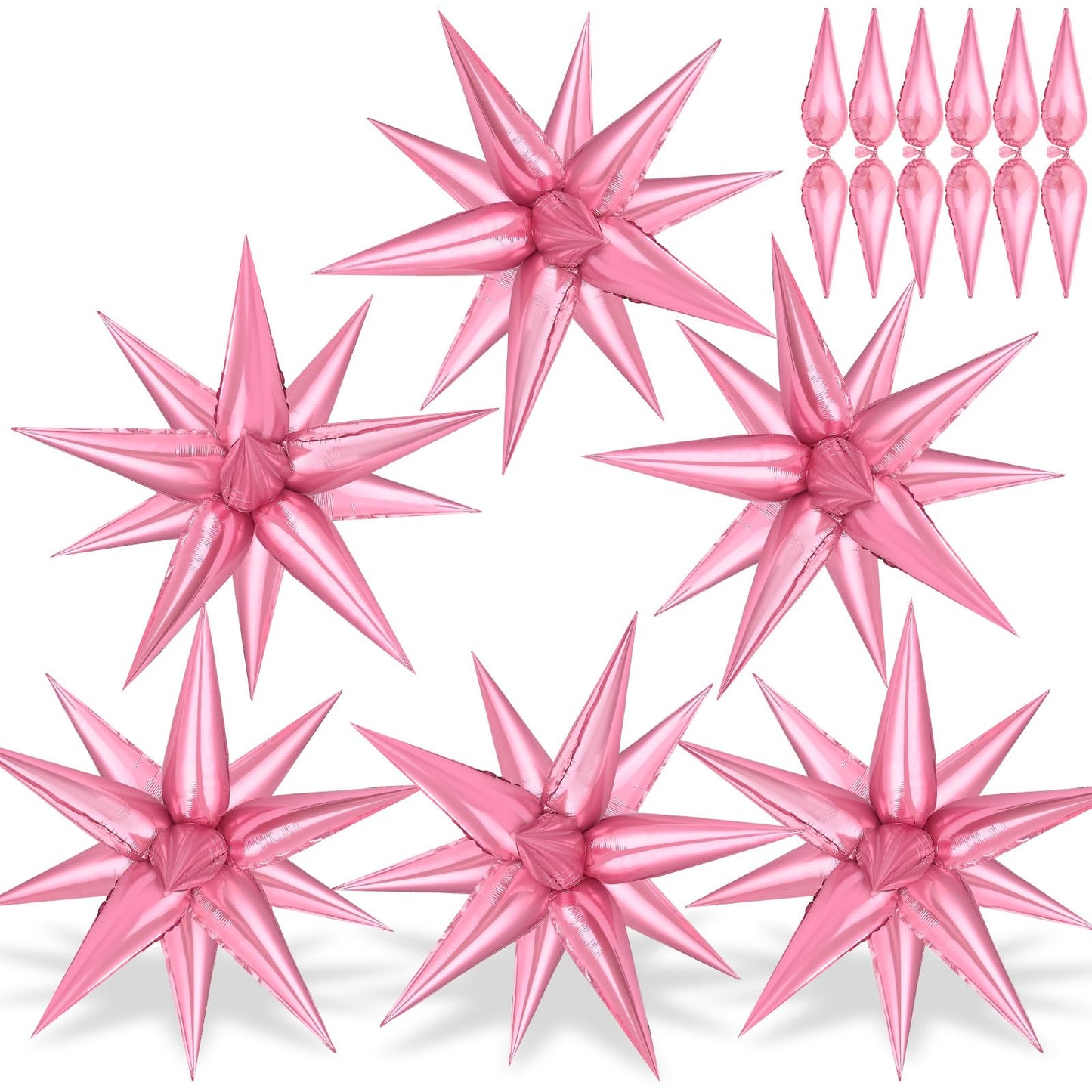 72 Pcs Pearl Pink Star Balloons - 26 Inch Explosion Starburst Foil Cone Balloons, 12 Point Large Balloons For Wedding Birthday B