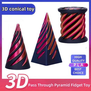 Timchess 3Pcs Impossible Cone, Spiral Cone Fidget Toy, Impossible Pyramid Passthrough 3D Printed Fidget Toys Adults, Spiral Illu