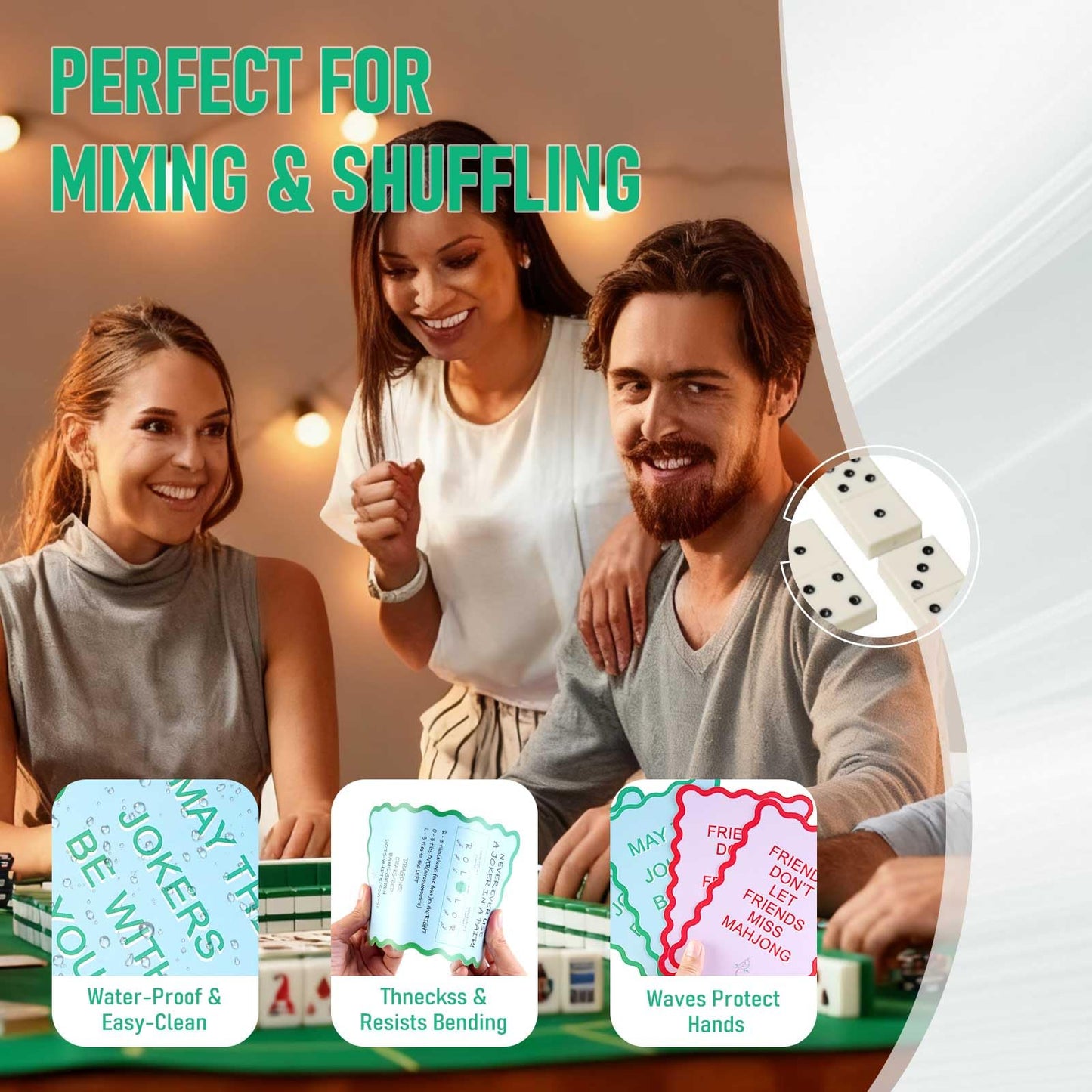 Adkoat 4PCS Mahjong Shuffler Cards for Tiles Mixing & Shuffling - Portable Mah Jongg Accessories and Gifts for Party Supplies - Waterproof Rules Printed for Mah-jongg Beginners & Lovers