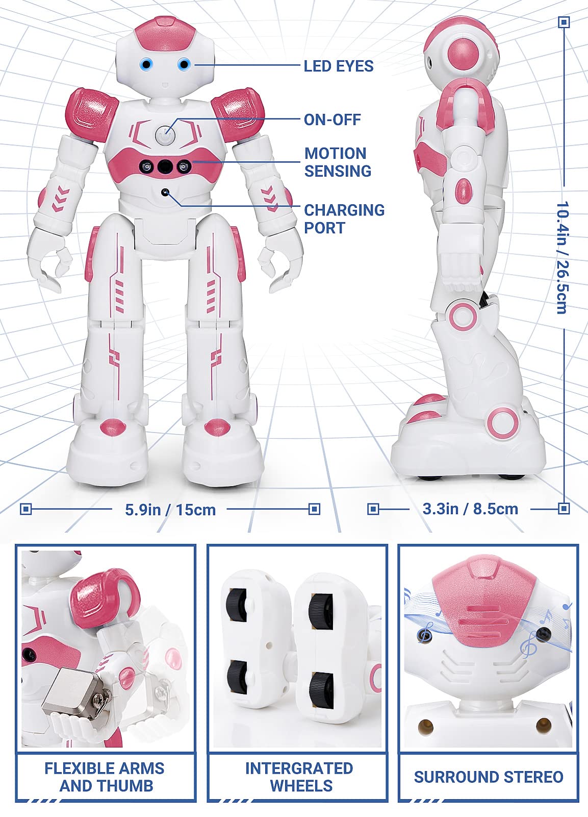 KINGSDRAGON RC Robot Toy - Gesture & Sensing Control, Pink, Model RBTTY01-RD-SRK2, Perfect for Kids Age 3-8, Birthday Gift
