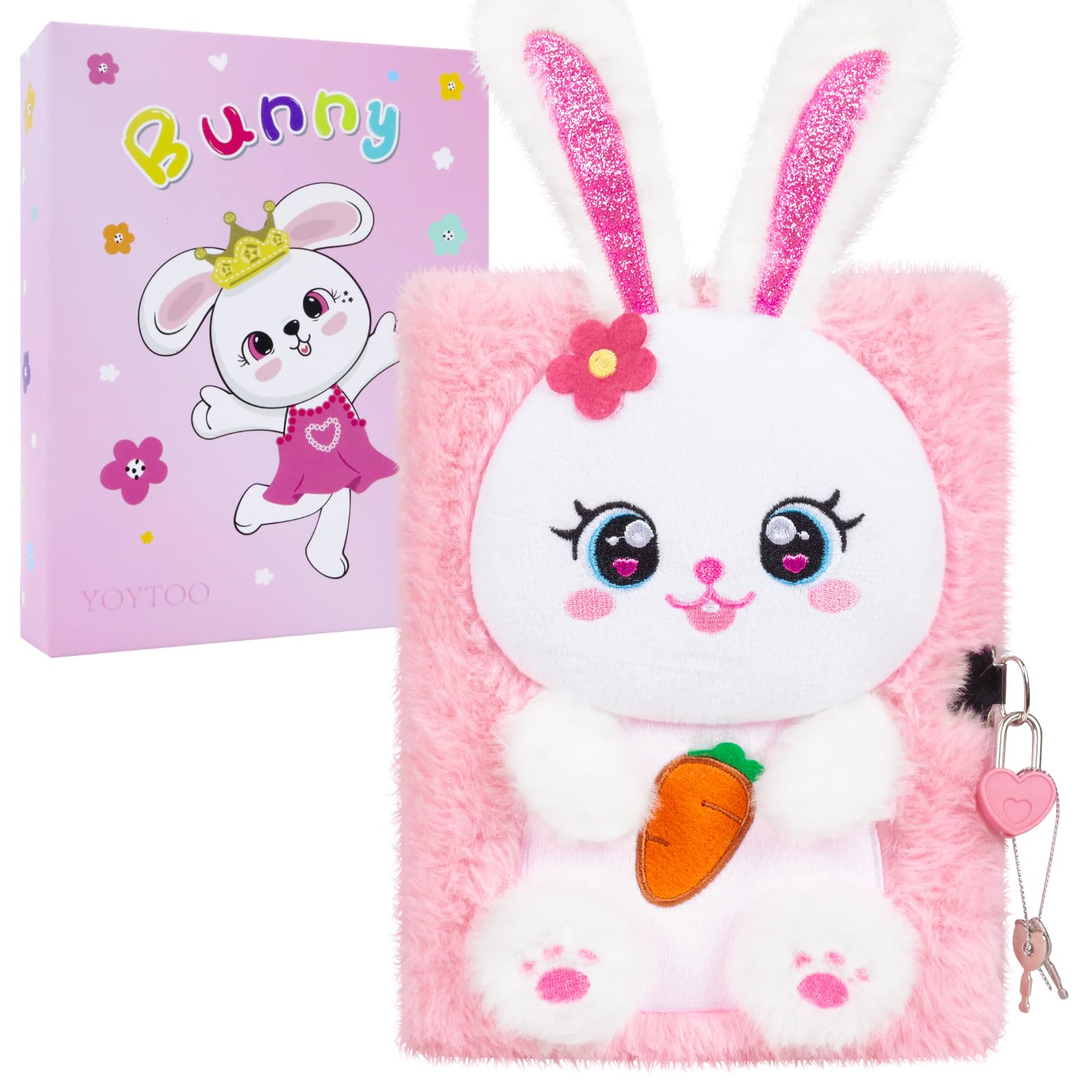 Bunny Diary For Girls With Lock, Plush Bunny Toys Gift For Teen Girls, Kids Rabbit Writing Journal Notebook, Birthday Gifts For Little Girls Ages 5 6 7 8 9 10-12 Year Old