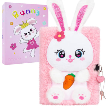 Bunny Diary For Girls With Lock, Plush Bunny Toys Gift For Teen Girls, Kids Rabbit Writing Journal Notebook, Birthday Gifts For Little Girls Ages 5 6 7 8 9 10-12 Year Old