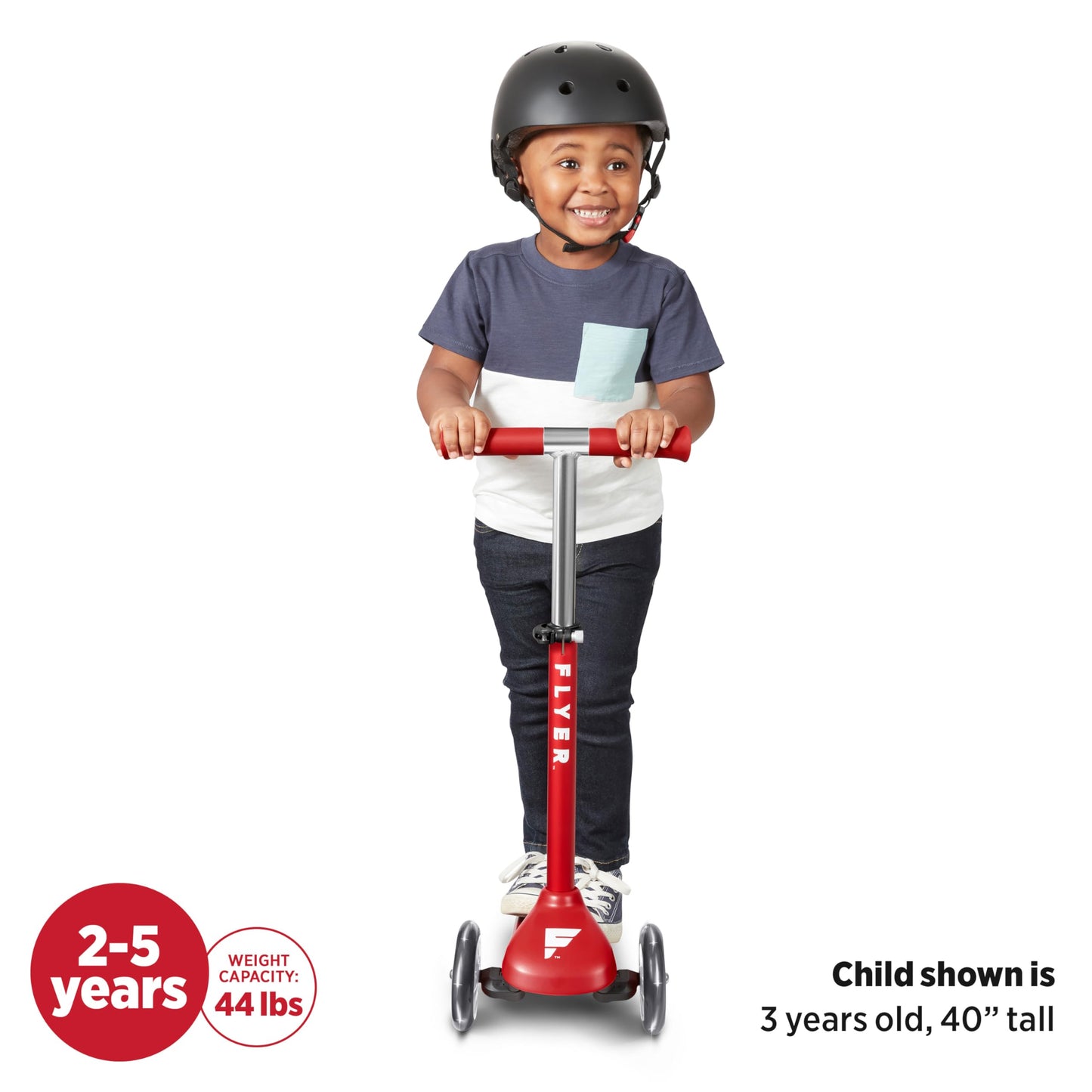 Kids Scooter  Toddler Scooter  Flyer Glider Jr. with Light Up Wheels  Red  Radio Flyer Ride On Toys for Kids 2-5 Years Old  for Outdoor Riding