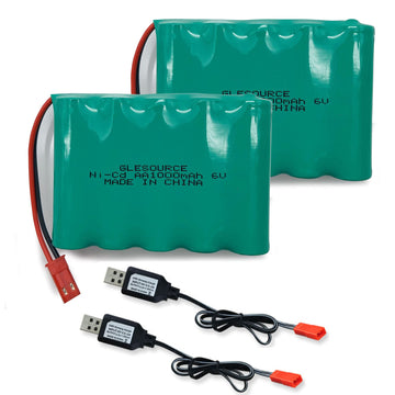 GLESOURCE 2 Pack 6V 1000mAh AA Battery Pack with JST Plug and 2 PCS USB Charger Cable for New Huina 540 Dump 520 RC Bulldozer an