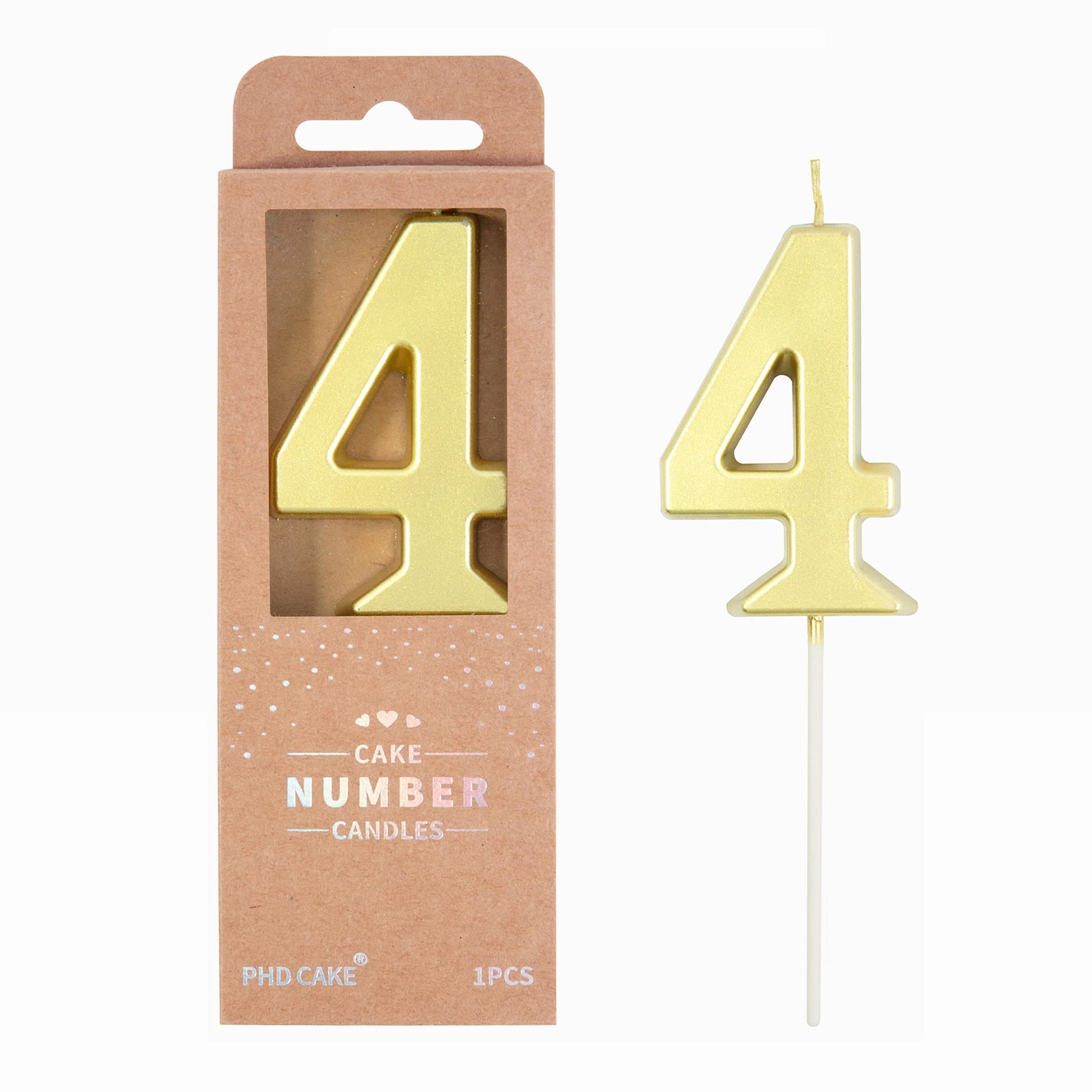 PHD CAKE 2.76 Inch Modern Gold 4 Number Birthday Candles, Gold Number Candles, Cake Number Candles, Party Celebration