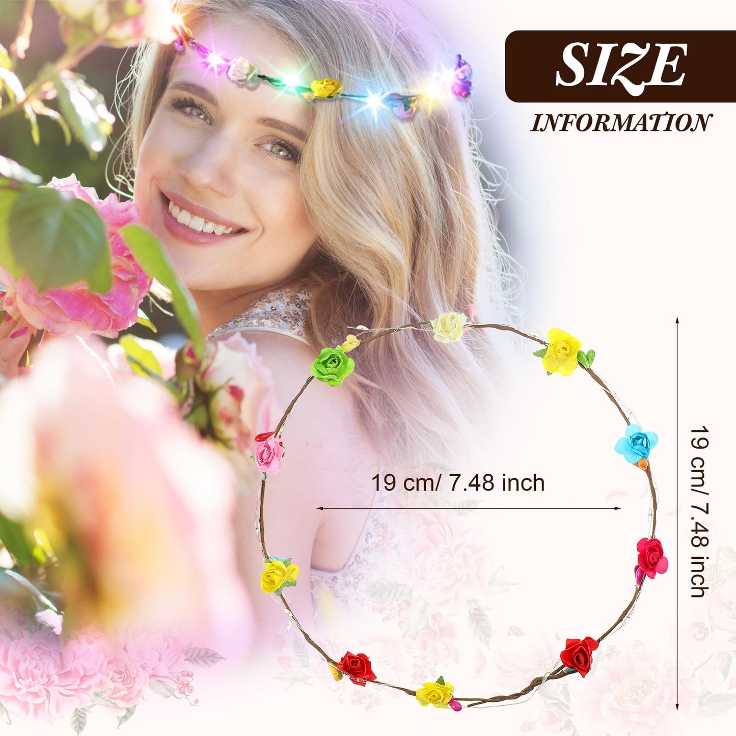 Yunsailing 64 Pcs Light up Flower Headband LED Hair Crown Girl Headpiece Luminous Tiara Glowing Floral Headdress for Mardi Gras
