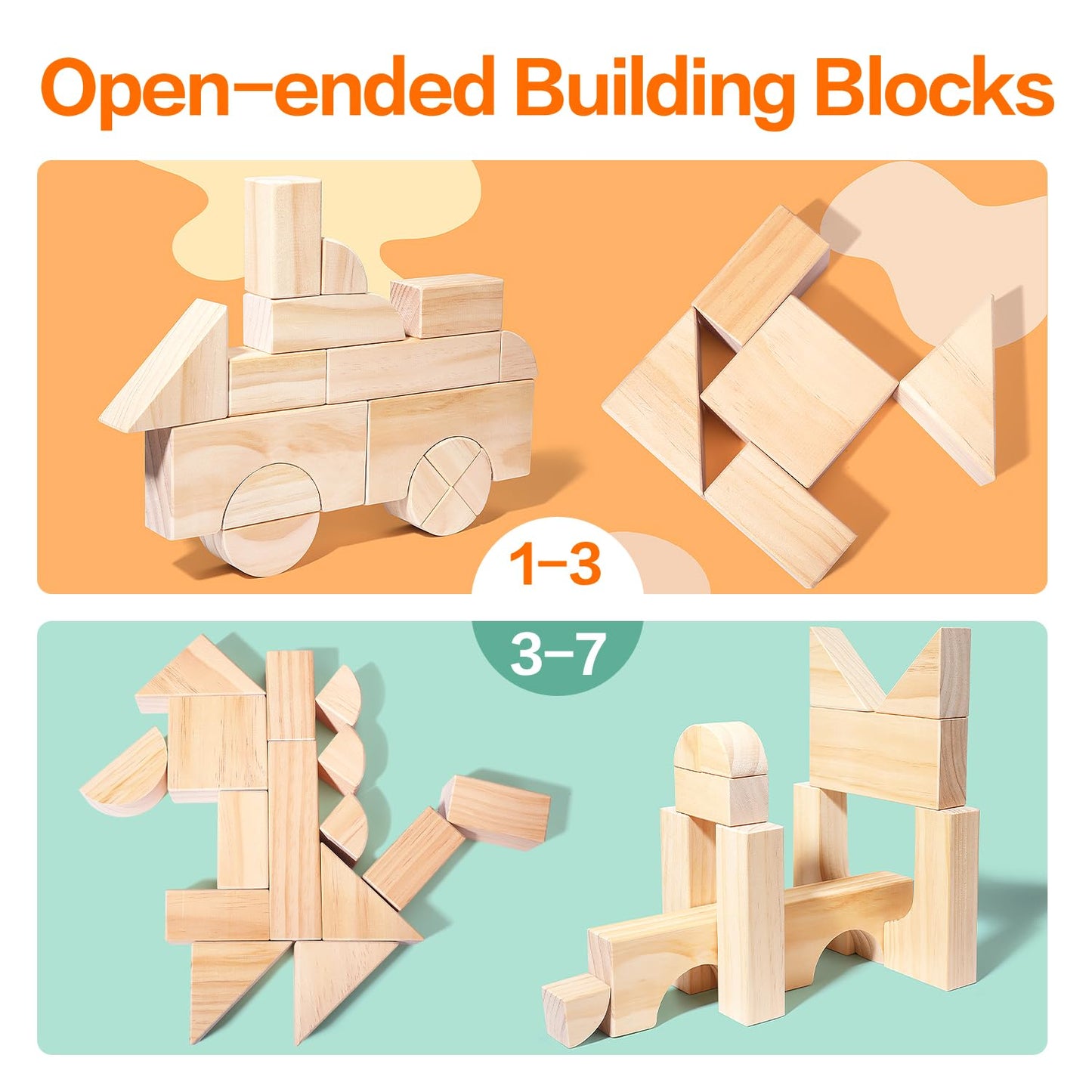 Large Wooden Building Blocks Set - Educational Preschool Learning Toys With Wooden Storage Box, Toddler Blocks Building And Stac