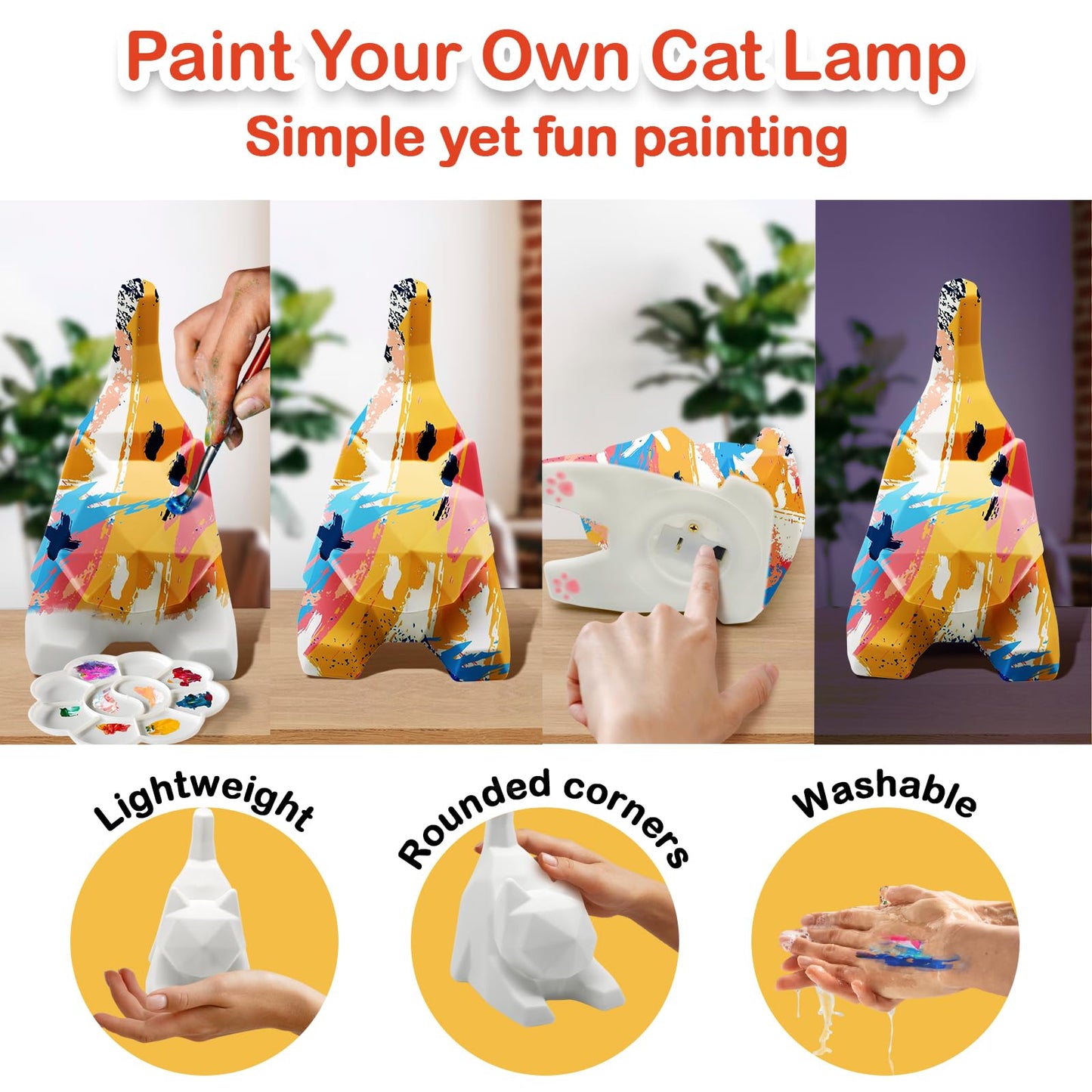 Goodyking DIY Cat Night Light Art Kit - 2pcs, Painting Set for Kids Ages 4-12, Cat Craft Gift