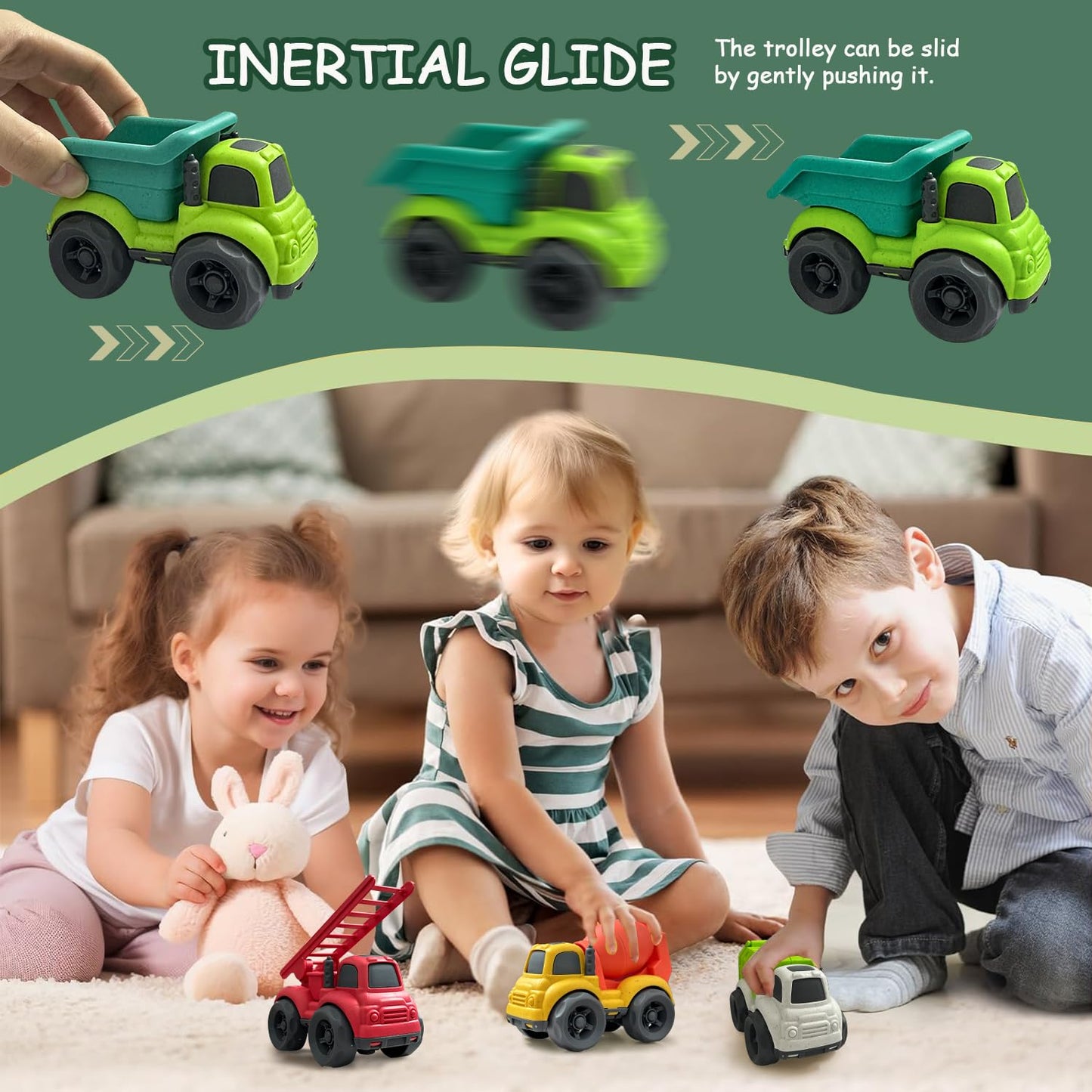 Toddler Car Toys for 1-3 Year Old, 4 Pcs Dump Truck Toys and Mixer Cement,BPA Free Outdoor Toys for Toddlers,Christmas Birthday