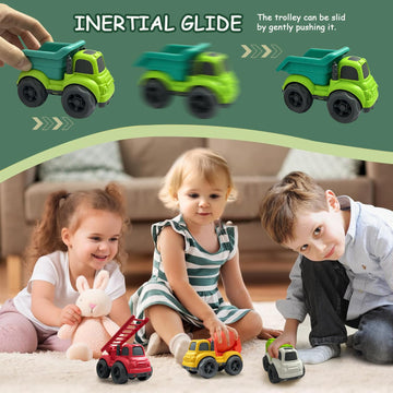 Toddler Car Toys for 1-3 Year Old, 4 Pcs Dump Truck Toys and Mixer Cement,BPA Free Outdoor Toys for Toddlers,Christmas Birthday
