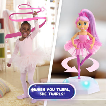 Twirl Along Dancing Doll, Lena Ballerina, with Wand and Light-Up Stage (Ages 3+)