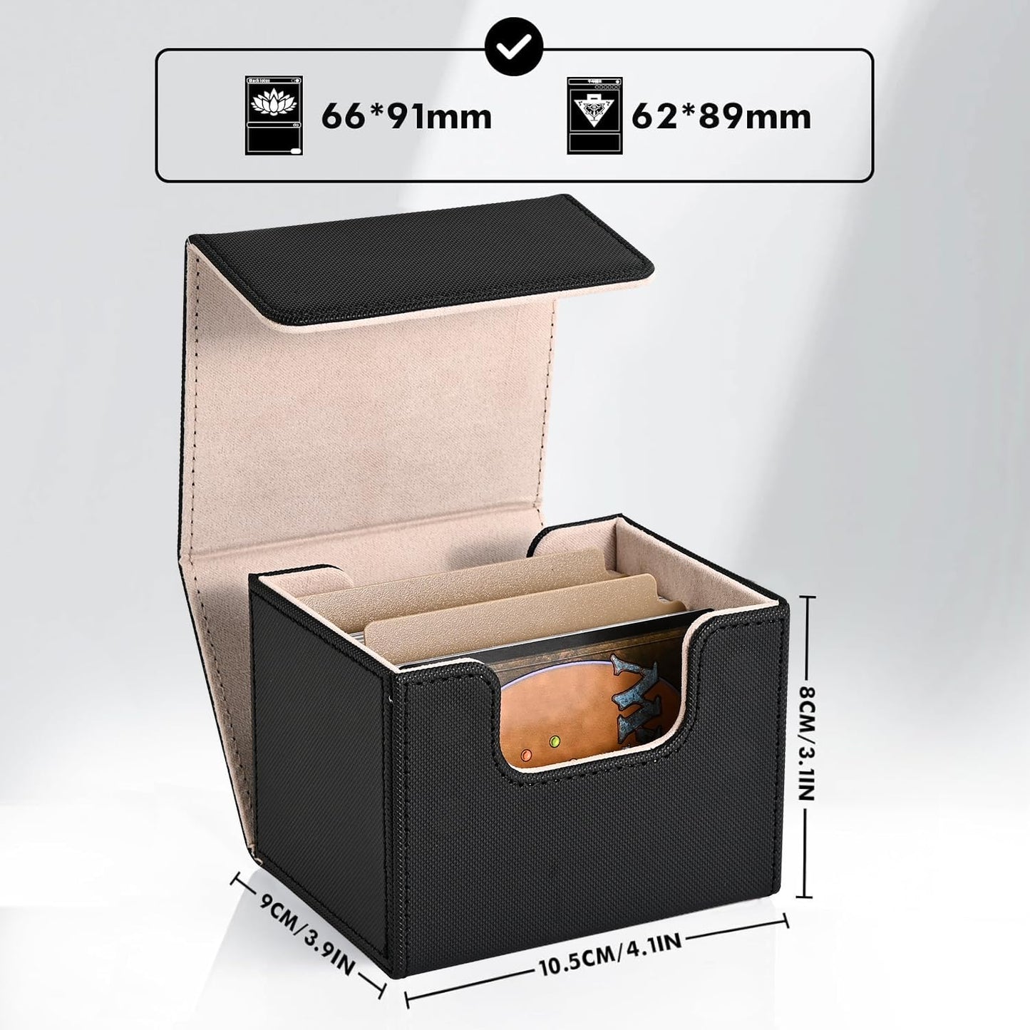 Zlca Card Deck Box For Trading Cards, Mtg Commander Deck Box Holds 120+ Single Sleeved Cards, Leather Magnetic Card Storage Box Fits For Tcg Ccg Magic Cards (Black& Gold)