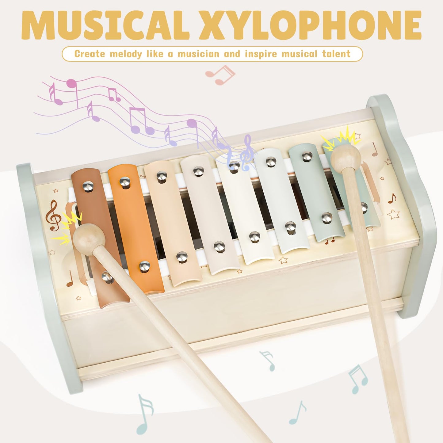 Joyreal Wooden Montessori Toys for 1 Year Old - Hammering Pounding Toy with Xylophone & Fishing Game - Educational Toddler Activities for 1 2 3 Year Old Christmas Birthday Gifts