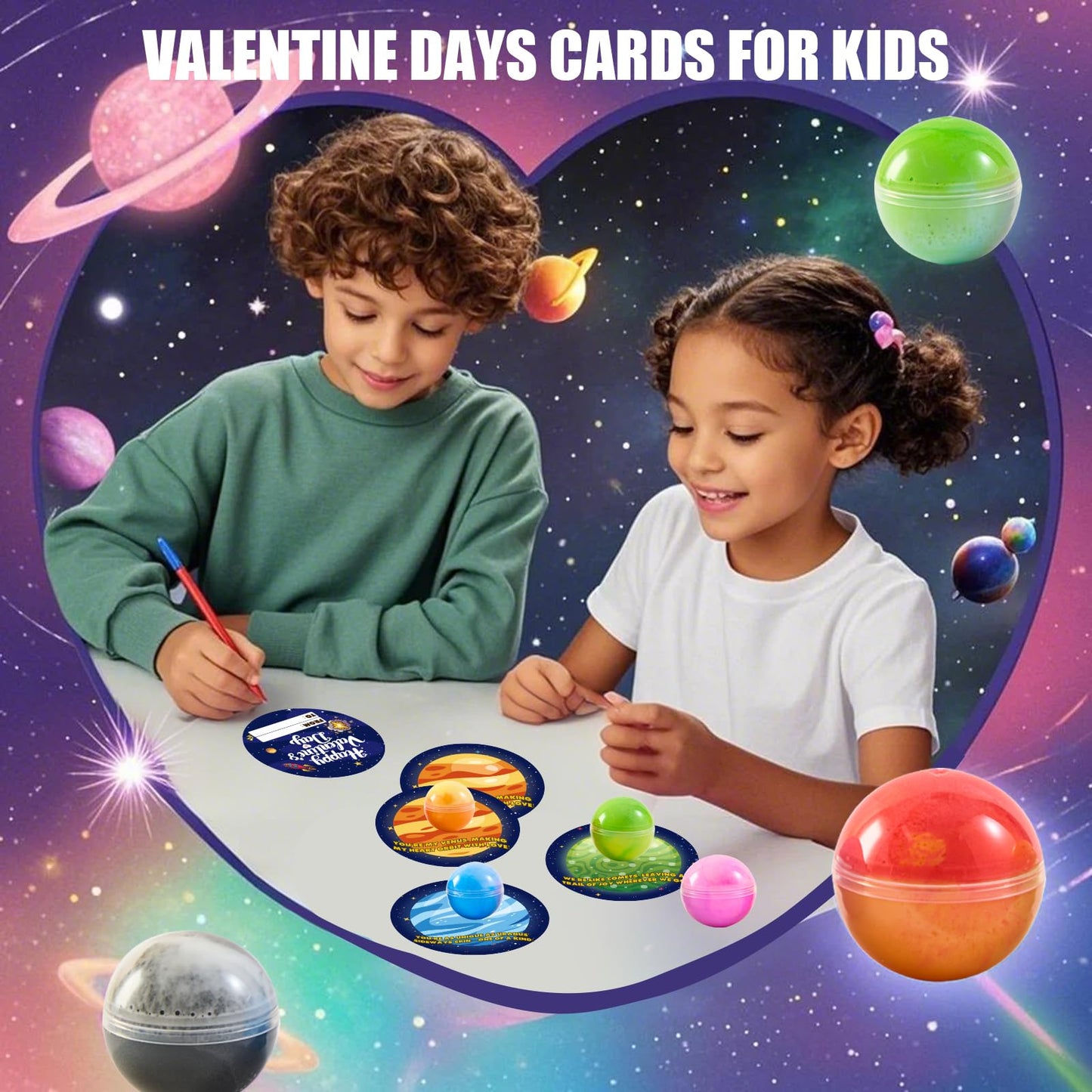 Valentines Day Gifts For Kids, Valentines Day Cards For Kids, 28 Valentines Galaxy Slime Card Bulk, Valentine Exchange Cards For