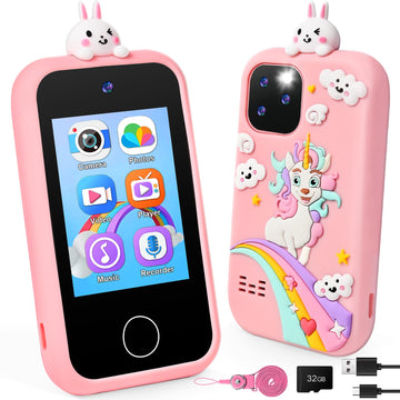 Kids Smart Phone - Phones for Kids with Soft Silicone Cover 32GB SD Card - 2.8'' Touchscreen Kids Cell Phone with Dual Camera Pu