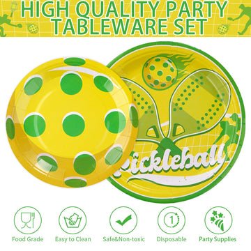 96Pcs Pickleball Party Supplies Pickleball Party Plates Napkins Forks Disposable Pickleball Tableware Set For Pickle Ball Party