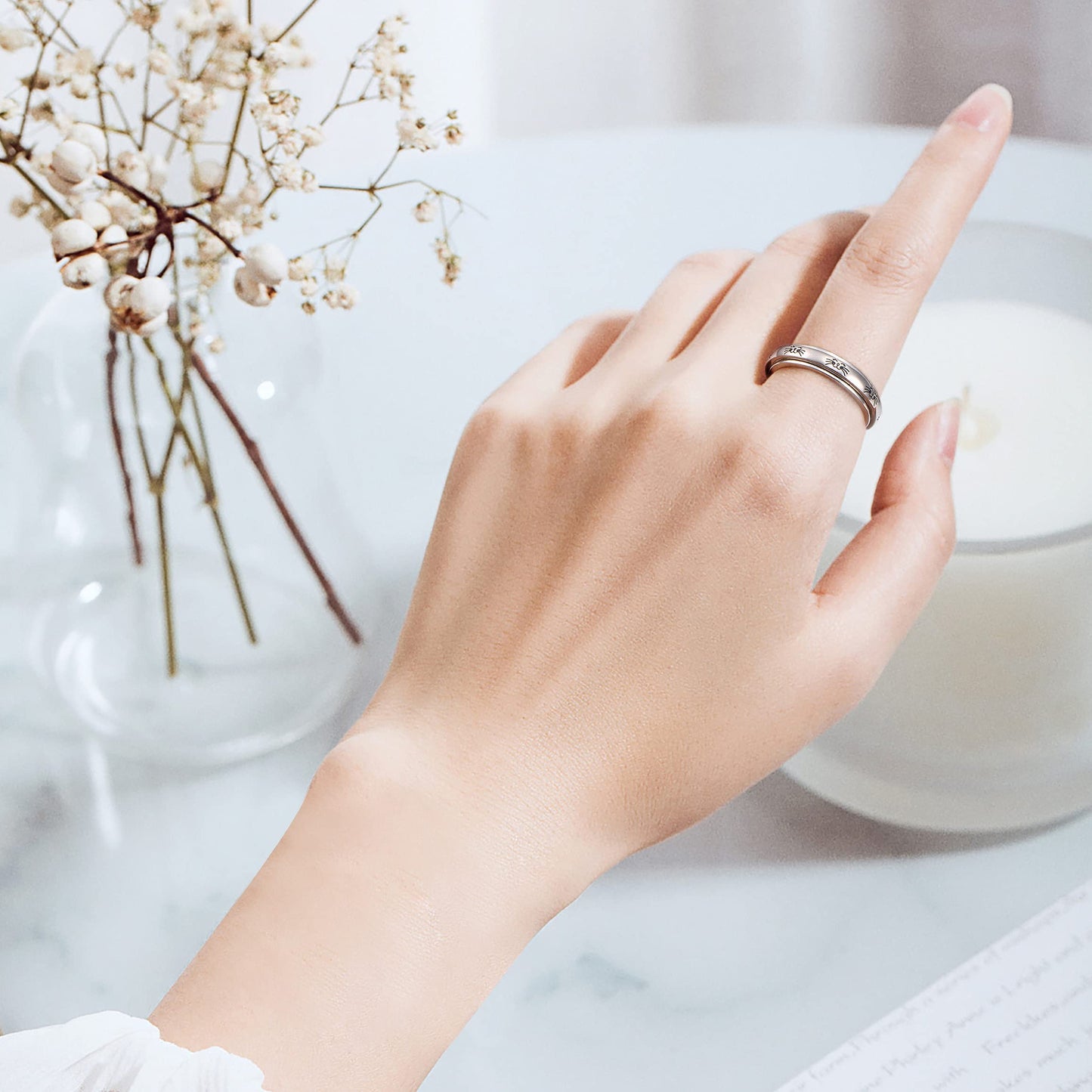 Hoohwe Spinner Rings For Anxiety,S925 Sterling Silver Fidget Anxiety Worry Relieving Boredom Adhd Autism Band Rings For Women (3