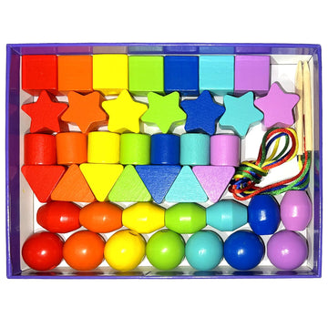 Intsinzi 46Pcs Montessori Lacing Toddler Beads Threading Toys For Toddlers Wooden Primary String Sewing Preschool Fine Motor Skills Educational Toy For 3 4 5 6Years Old Boys Girls