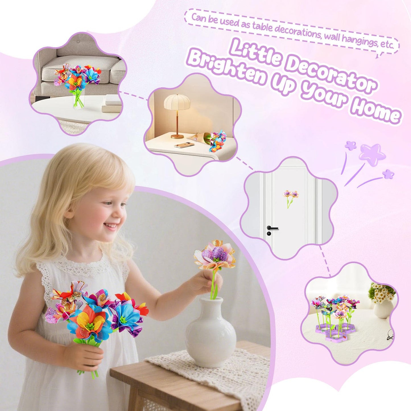 DIY Flower Craft Kit, Fabric Flower Bouquets Toys, DIY Craft Kits Toys Flowers Making Kit for Kids, Creative Christmas Birthday